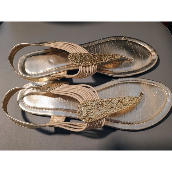 Dream Pairs Gold Bling Elastic Strappy String Thong Gladiator Sandals Flats 9 - Picture 1 of 4